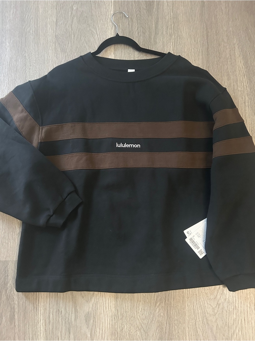 lululemon athletica steady state Black & Brown Striped Crewneck Sweater Small